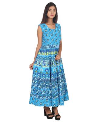RUDRA Jaipuri Stylist  Cotton Printed Women's Maxi Long Dress (Free Size Upto 44-XXL) 3