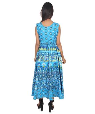 RUDRA Jaipuri Stylist  Cotton Printed Women's Maxi Long Dress (Free Size Upto 44-XXL) 4