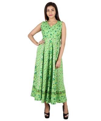 RUDRA Jaipuri Stylist  Cotton Printed Women's Maxi Long Dress (Free Size Upto 44-XXL) 1