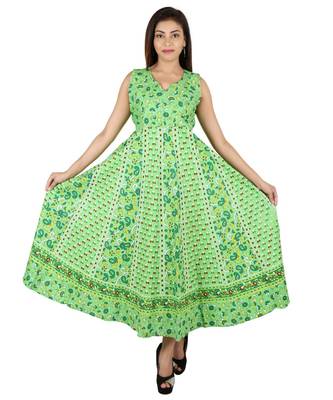 RUDRA Jaipuri Stylist  Cotton Printed Women's Maxi Long Dress (Free Size Upto 44-XXL) 2