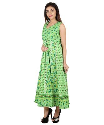 RUDRA Jaipuri Stylist  Cotton Printed Women's Maxi Long Dress (Free Size Upto 44-XXL) 4