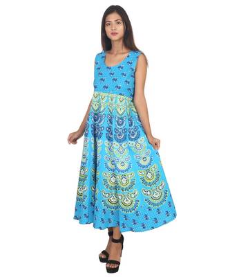 RUDRA Jaipuri Stylist  Cotton Printed Women's Maxi Long Dress (Free Size Upto 44-XXL) 1