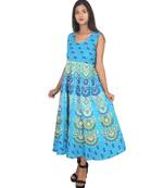 RUDRA Jaipuri Stylist  Cotton Printed Women's Maxi Long Dress (Free Size Upto 44-XXL)