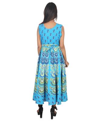 RUDRA Jaipuri Stylist  Cotton Printed Women's Maxi Long Dress (Free Size Upto 44-XXL) 3