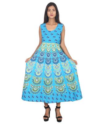 RUDRA Jaipuri Stylist  Cotton Printed Women's Maxi Long Dress (Free Size Upto 44-XXL) 4