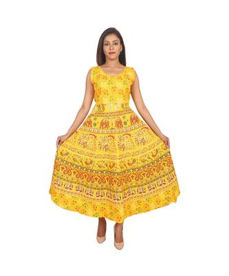 RUDRA Jaipuri Stylist  Cotton Printed Women's Maxi Long Dress (Free Size Upto 44-XXL) 1