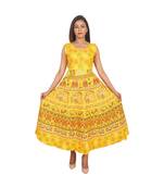 RUDRA Jaipuri Stylist  Cotton Printed Women's Maxi Long Dress (Free Size Upto 44-XXL)