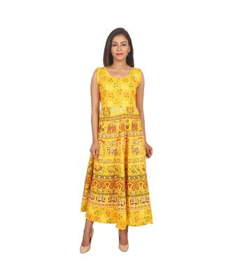RUDRA Jaipuri Stylist  Cotton Printed Women's Maxi Long Dress (Free Size Upto 44-XXL) 2