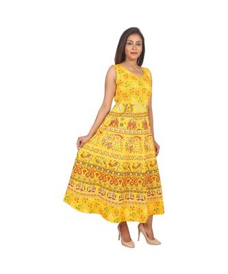 RUDRA Jaipuri Stylist  Cotton Printed Women's Maxi Long Dress (Free Size Upto 44-XXL) 3