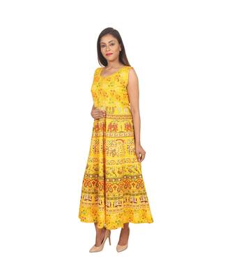 RUDRA Jaipuri Stylist  Cotton Printed Women's Maxi Long Dress (Free Size Upto 44-XXL) 4