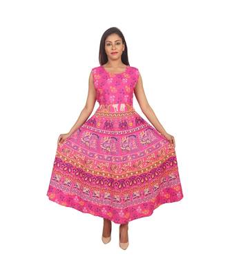 RUDRA Jaipuri Stylist  Cotton Printed Women's Maxi Long Dress (Free Size Upto 44-XXL) 1
