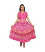 RUDRA Jaipuri Stylist  Cotton Printed Women's Maxi Long Dress (Free Size Upto 44-XXL)