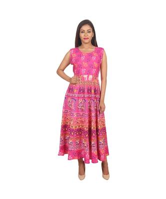 RUDRA Jaipuri Stylist  Cotton Printed Women's Maxi Long Dress (Free Size Upto 44-XXL) 2