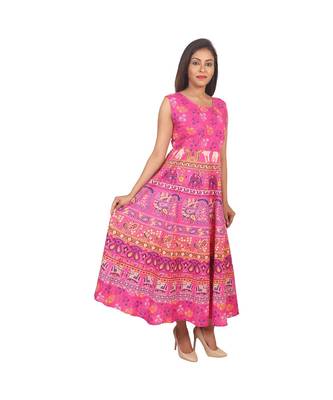 RUDRA Jaipuri Stylist  Cotton Printed Women's Maxi Long Dress (Free Size Upto 44-XXL) 3