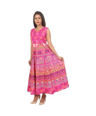 RUDRA Jaipuri Stylist  Cotton Printed Women's Maxi Long Dress (Free Size Upto 44-XXL) 4