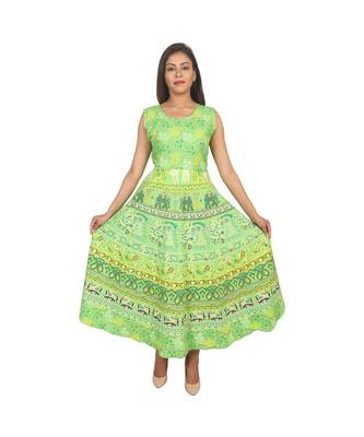 RUDRA Jaipuri Stylist  Cotton Printed Women's Maxi Long Dress (Free Size Upto 44-XXL) 1