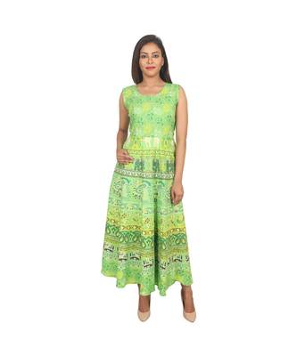 RUDRA Jaipuri Stylist  Cotton Printed Women's Maxi Long Dress (Free Size Upto 44-XXL) 2