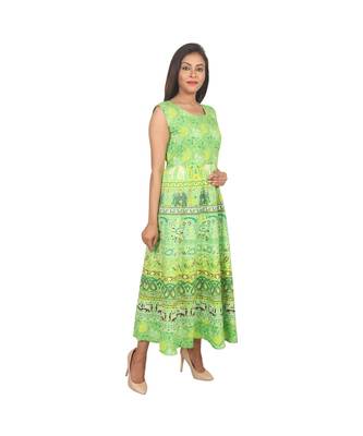 RUDRA Jaipuri Stylist  Cotton Printed Women's Maxi Long Dress (Free Size Upto 44-XXL) 3