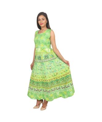 RUDRA Jaipuri Stylist  Cotton Printed Women's Maxi Long Dress (Free Size Upto 44-XXL) 4