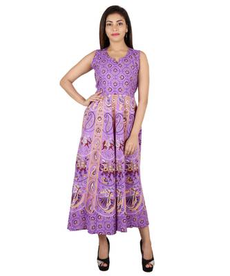 RUDRA Jaipuri Stylist  Cotton Printed Women's Maxi Long Dress (Free Size Upto 44-XXL) 1