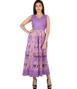 RUDRA Jaipuri Stylist  Cotton Printed Women's Maxi Long Dress (Free Size Upto 44-XXL)