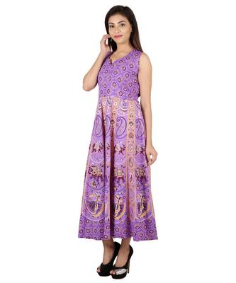 RUDRA Jaipuri Stylist  Cotton Printed Women's Maxi Long Dress (Free Size Upto 44-XXL) 2