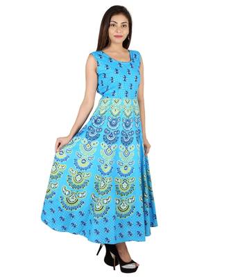 RUDRA Jaipuri Stylist  Cotton Printed Women's Maxi Long Dress (Free Size Upto 44-XXL) 3