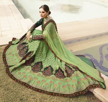 Green Embroidered Silk Semi Stitched Lehenga 2
