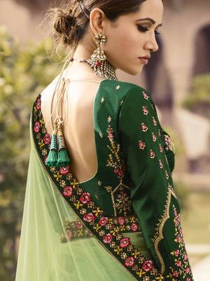 Green Embroidered Silk Semi Stitched Lehenga 4