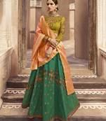Green Embroidered Silk Semi Stitched Lehenga