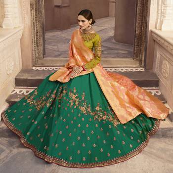 Green Embroidered Silk Semi Stitched Lehenga 2