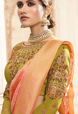 Green Embroidered Silk Semi Stitched Lehenga 4
