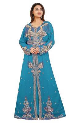 Turquoise Georgette Embroidered Zari Work Kaftan 1