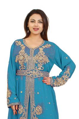 Turquoise Georgette Embroidered Zari Work Kaftan 2