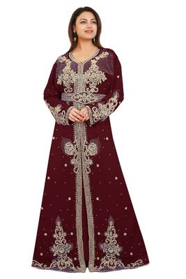 Maroon Georgette Embroidered Zari Work Kaftan 1