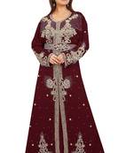 Maroon Georgette Embroidered Zari Work Kaftan