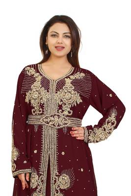 Maroon Georgette Embroidered Zari Work Kaftan 2