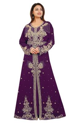 Purple Georgette Embroidered Zari Work Kaftan 1