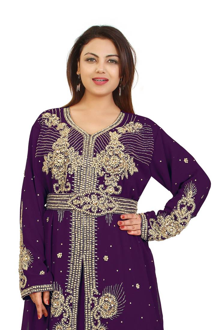 Purple Georgette Embroidered Zari Work Kaftan