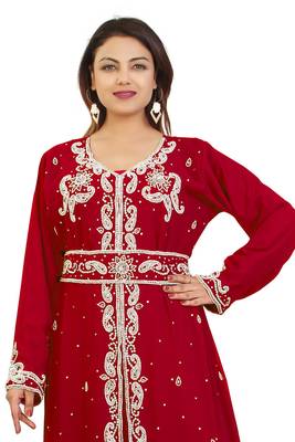 Red Georgette Embroidered Zari Work Kaftan 2