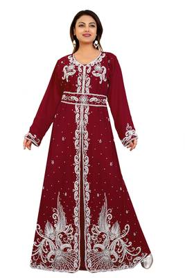 Maroon Georgette Embroidered Zari Work Kaftan 1