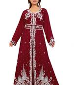 Maroon Georgette Embroidered Zari Work Kaftan