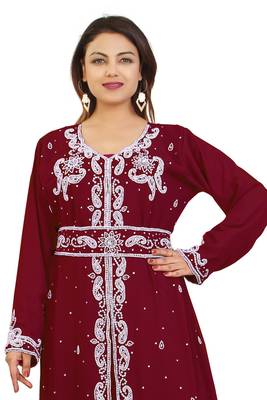 Maroon Georgette Embroidered Zari Work Kaftan 2