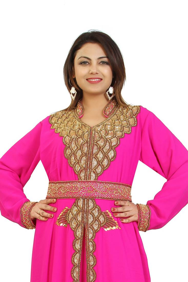 Pink Georgette Embroidered Zari Work Kaftan