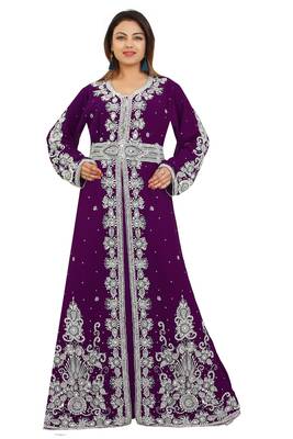 Purple Georgette Embroidered Zari Work Kaftan 1