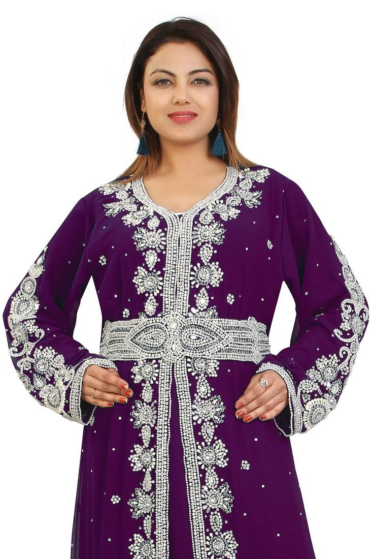 Purple Georgette Embroidered Zari Work Kaftan