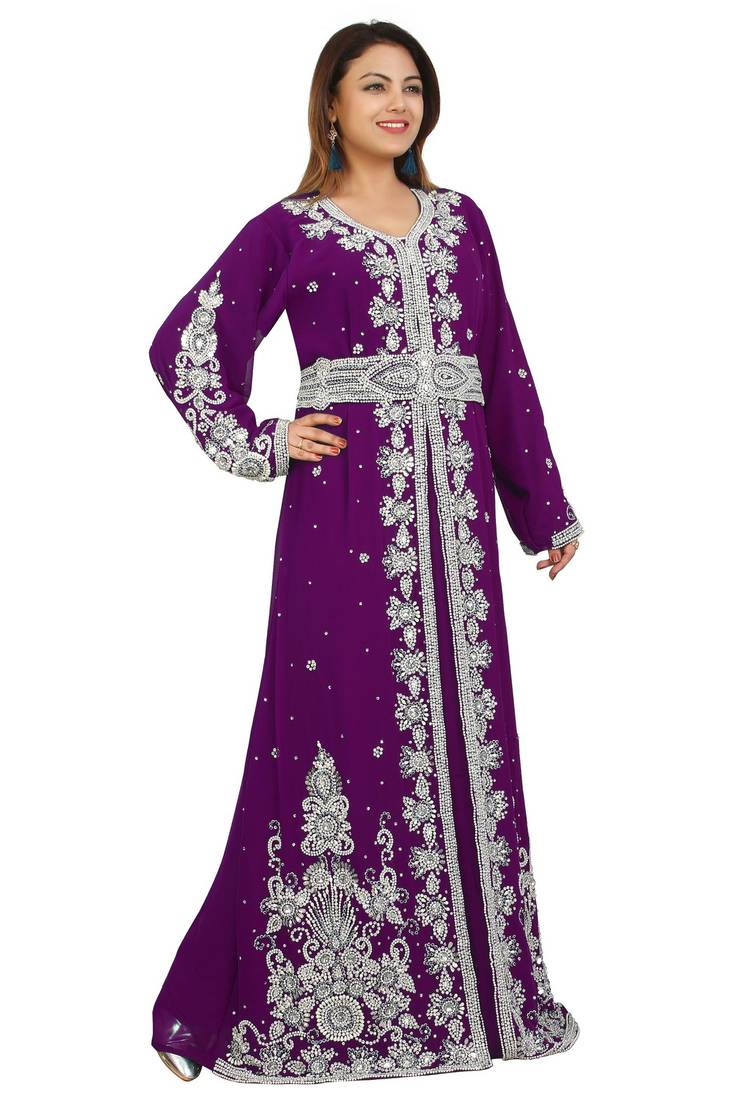 Purple Georgette Embroidered Zari Work Kaftan