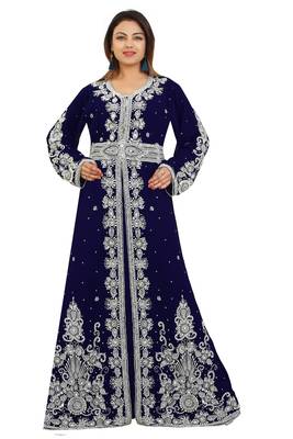 Navy-Blue Georgette Embroidered Zari Work Kaftan 1