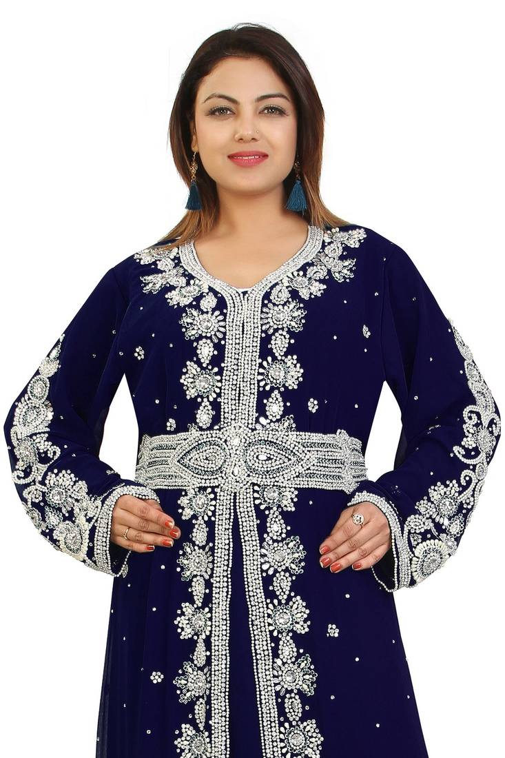 Navy-Blue Georgette Embroidered Zari Work Kaftan