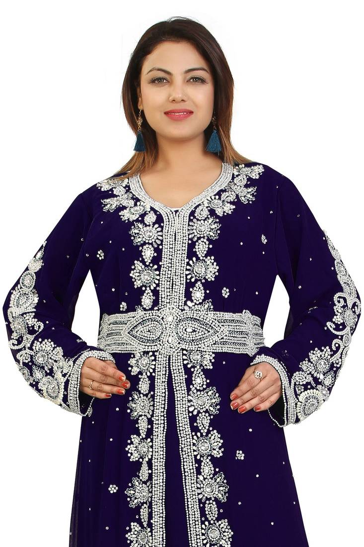 Purple Georgette Embroidered Zari Work Kaftan